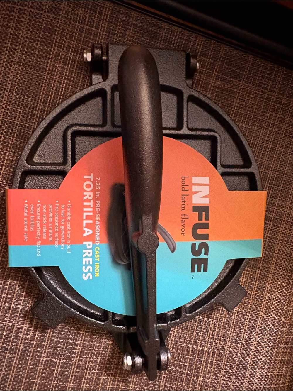 Black Cast Iron Tortilla Press - Heavy-Duty Home Use